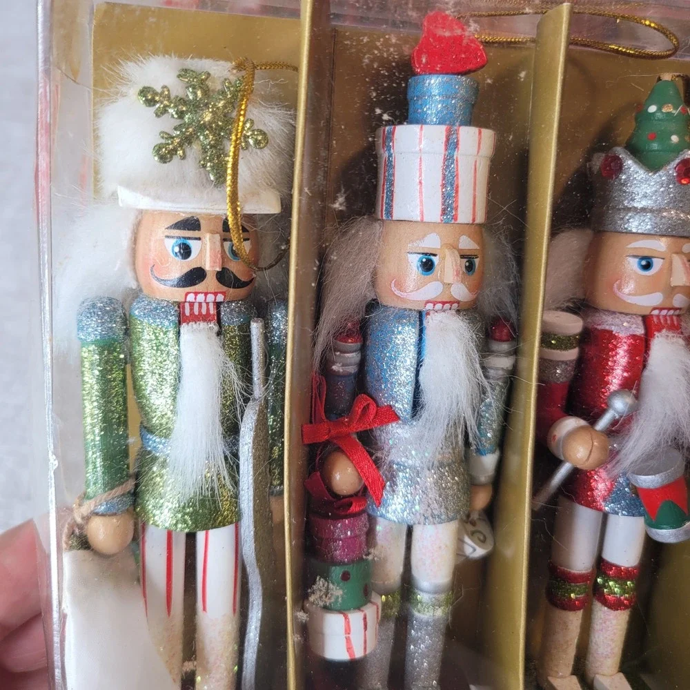 Nutcracker Hanging Ornaments Glitter Soldiers Set of 11 Holiday Decor NEW